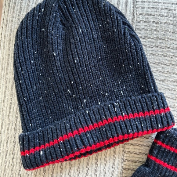 Navy Chunky Hat and fingerless glove set - Picture 2 of 3